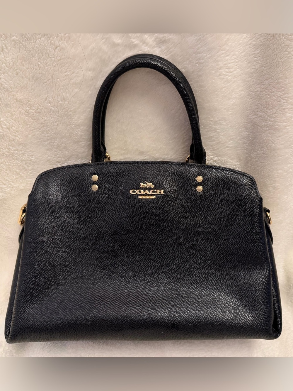 Coach Lillie Carryall Black Crossgrain Leather Satchel Handbag 91493